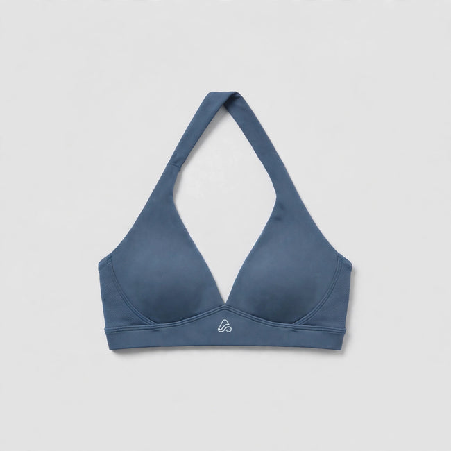 Silhouette Halter Bra in Stone Blue — front view